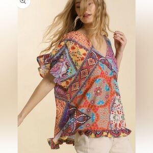 Umgee Multicolor Patchwork Tunic Top